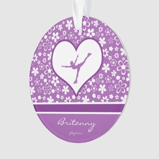 Monogrammed Purple Flowers Pattern Figuur Skating Ornament (voorkant)