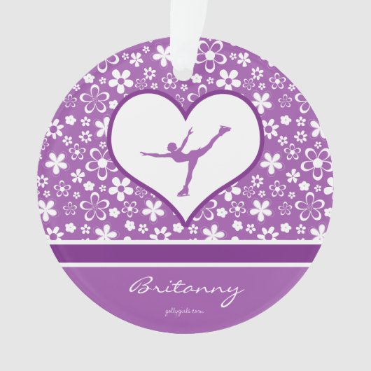 Monogrammed Purple Flowers Pattern Figuur Skating Ornament (voorkant)