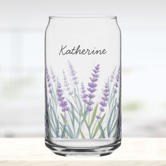 Monogrammed Purple Lavender Watercolor Floral Blikvorm Glas