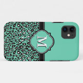 Monogrammed Quatrefoil Munt Leopard Spots Case-Mate iPhone Case (Achterkant (horizontaal))