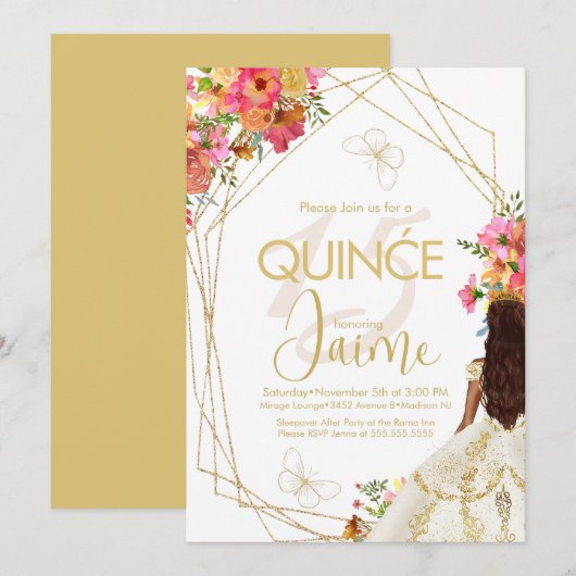 Monogrammed Quince Florals Garden Girl Invitation Kaart (Voorkant / Achterkant)