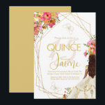 Monogrammed Quince Florals Garden Girl Invitation Kaart<br><div class="desc">Sweet Sixteen-uitnodigingen met Monogrammed Sweet 16</div>
