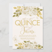 Monogrammed Quince Ivory Roos Pink Florals Kaart (Voorkant)