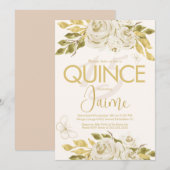 Monogrammed Quince Ivory Roos Pink Florals Kaart (Voorkant / Achterkant)