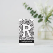 Monogrammed R Bloemen Zwart en Wit Bedrijf Logo Visitekaartje (Staand voorkant)