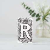 Monogrammed R Bloemen Zwart en Wit Bedrijf Logo Visitekaartje (Staand voorkant)