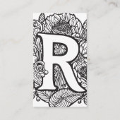 Monogrammed R Bloemen Zwart en Wit Bedrijf Logo Visitekaartje (Voorkant)