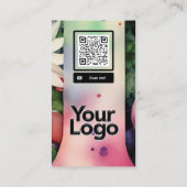 Monogrammed R Daisy Floral Waterverf QR Code Logo Visitekaartje (Achterkant)