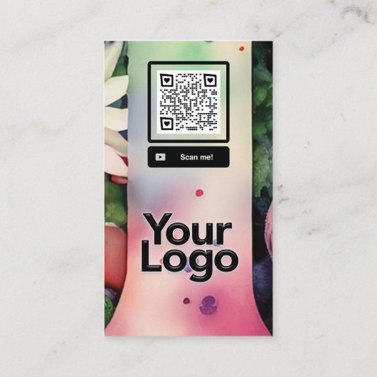 Monogrammed R Daisy Floral Waterverf QR Code Logo Visitekaartje (Achterkant)