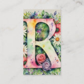 Monogrammed R Daisy Floral Waterverf QR Code Logo Visitekaartje (Voorkant)