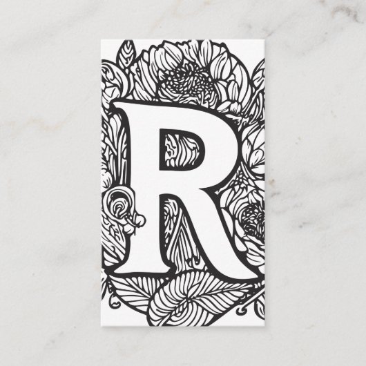 Monogrammed R Zwart-wit Bloemen QR Code Logo Visitekaartje (Voorkant)