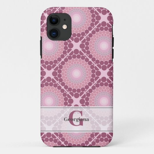 Monogrammed Radiant Dusky Roos Dot Mandala Tiled Case-Mate iPhone Case (Achterkant)