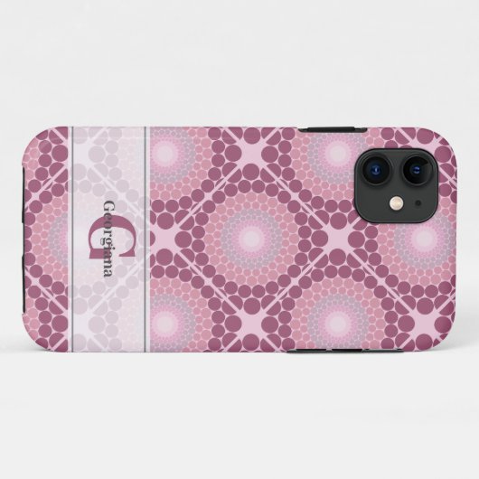 Monogrammed Radiant Dusky Roos Dot Mandala Tiled Case-Mate iPhone Case (Achterkant (horizontaal))