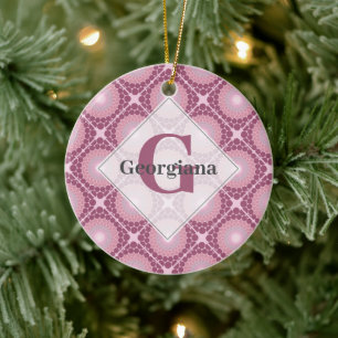 Monogrammed Radiant Dusky Roos Dot Mandala Tiled Keramisch Ornament