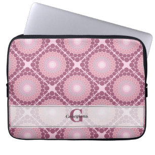 Monogrammed Radiant Dusky Roos Dot Mandala Tiled Laptop Sleeve
