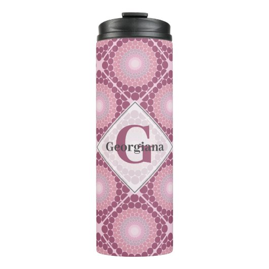 Monogrammed Radiant Dusky Roos Dot Mandala Tiled Thermosbeker (Voorkant)