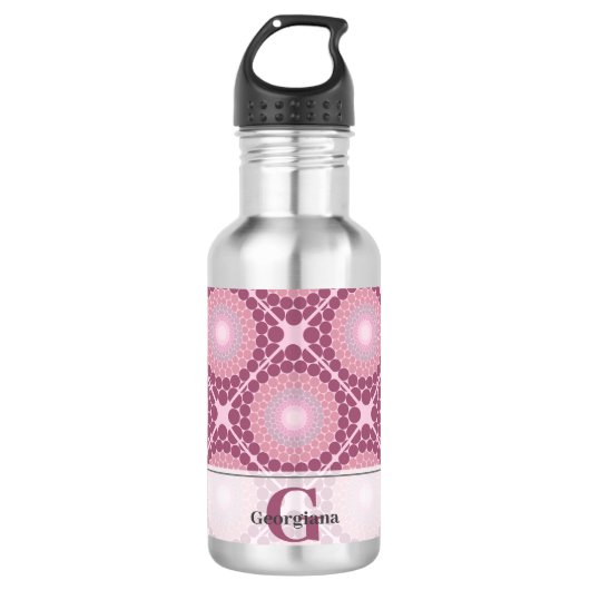 Monogrammed Radiant Dusky Roos Dot Mandala Tiled Waterfles (Voorkant)