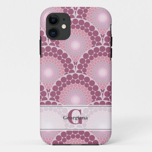 Monogrammed Radiant Pinks Dusky Roos Dot Mandala Case-Mate iPhone Case (Achterkant)