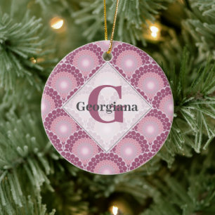 Monogrammed Radiant Pinks Dusky Roos Dot Mandala Keramisch Ornament