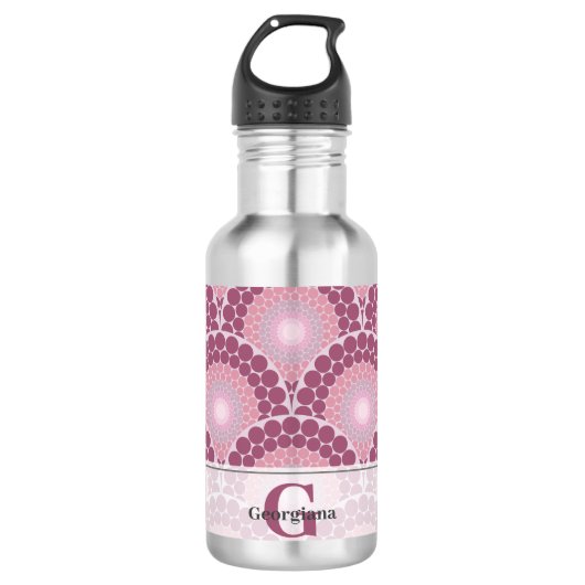 Monogrammed Radiant Pinks Dusky Roos Dot Mandala Waterfles (Voorkant)