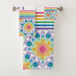 Monogrammed Rainbow Floral Fountain Art Deco Schaa Bad Handdoek