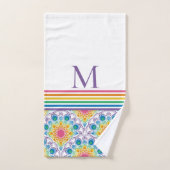 Monogrammed Rainbow Floral Fountain Art Deco Schaa Bad Handdoek (Handdoek)