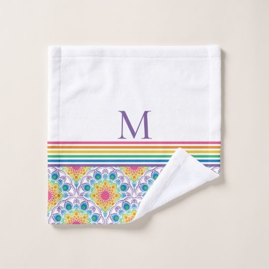 Monogrammed Rainbow Floral Fountain Art Deco Schaa Bad Handdoek (Wasdoekje)