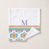 Monogrammed Rainbow Floral Fountain Mid Mod Ogee Bad Handdoek (Wasdoekje)