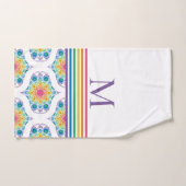 Monogrammed Rainbow Floral Fountain Mid Mod Ogee Bad Handdoek (Handdoek)