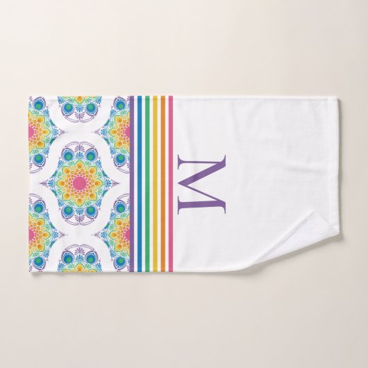 Monogrammed Rainbow Floral Fountain Mid Mod Ogee Bad Handdoek (Handdoek)