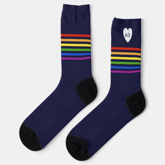 Monogrammed Rainbow Stripe Navy Blue Sokken (Links)