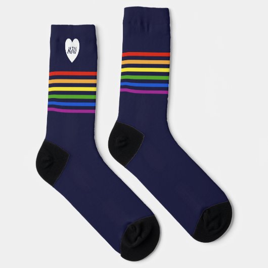 Monogrammed Rainbow Stripe Navy Blue Sokken (Rechts)