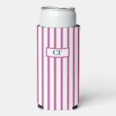 Monogrammed Raspberry Pink Stripe Seltzer Blikjeskoeler (Seltzer Voorkant)