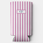 Monogrammed Raspberry Pink Stripe Seltzer Blikjeskoeler (Achterkant)