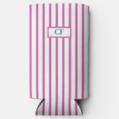 Monogrammed Raspberry Pink Stripe Seltzer Blikjeskoeler (Voorkant)