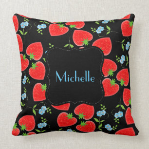 Monogrammed Red Aardbeien en Blue Forgetmenots Kussen