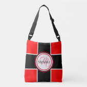 Monogrammed Red and Black Checker Board Canvas tas (Voorkant)