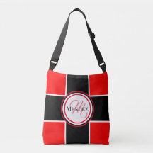Monogrammed Red and Black Checker Board Canvas tas