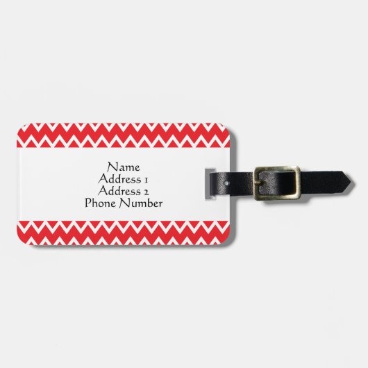 Monogrammed Red and White Chevron Pattern Bagagelabel (Voorkant horizontaal)