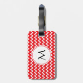 Monogrammed Red and White Chevron Pattern Bagagelabel (Achterkant verticaal)