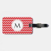 Monogrammed Red and White Chevron Pattern Bagagelabel (Achterkant horizontaal)