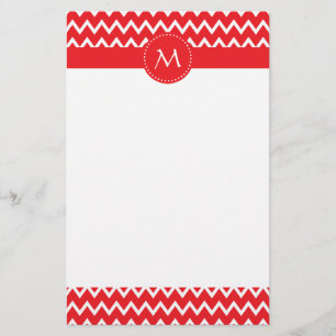 Monogrammed Red and White Chevron Pattern Briefpapier