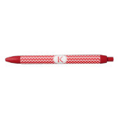 Monogrammed Red and White Chevron Pattern Zwarte Inkt Pen (Voorkant)