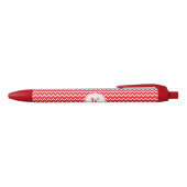 Monogrammed Red and White Chevron Pattern Zwarte Inkt Pen (Bovenkant)