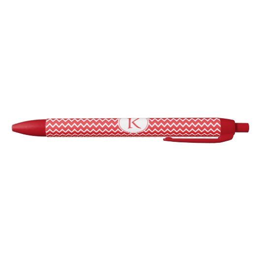 Monogrammed Red and White Chevron Pattern Zwarte Inkt Pen (Bodem)