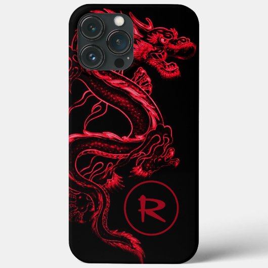 Monogrammed Red Asian Dragon Case-Mate iPhone Case (Achterkant)