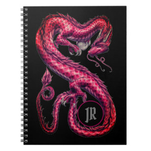 Monogrammed Red Asian Dragon Notitieboek