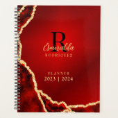Monogrammed Red Black Gold Agate 2023 2024 Elegant Planner (Voorkant)