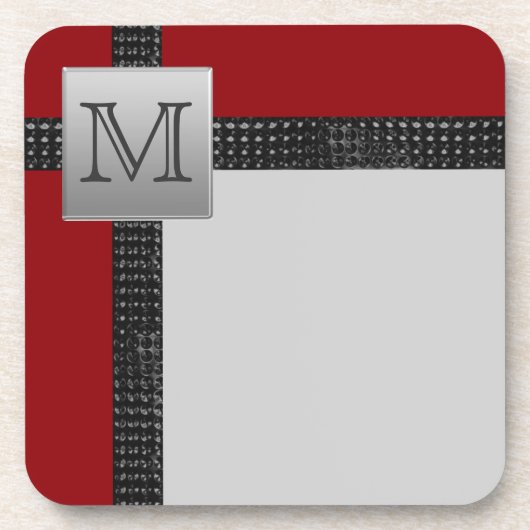 Monogrammed Red Black Grey Onderzetter Set (6) (Voorkant)