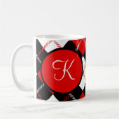 Monogrammed Red Black White Argyle Pset Koffiemok (Links)